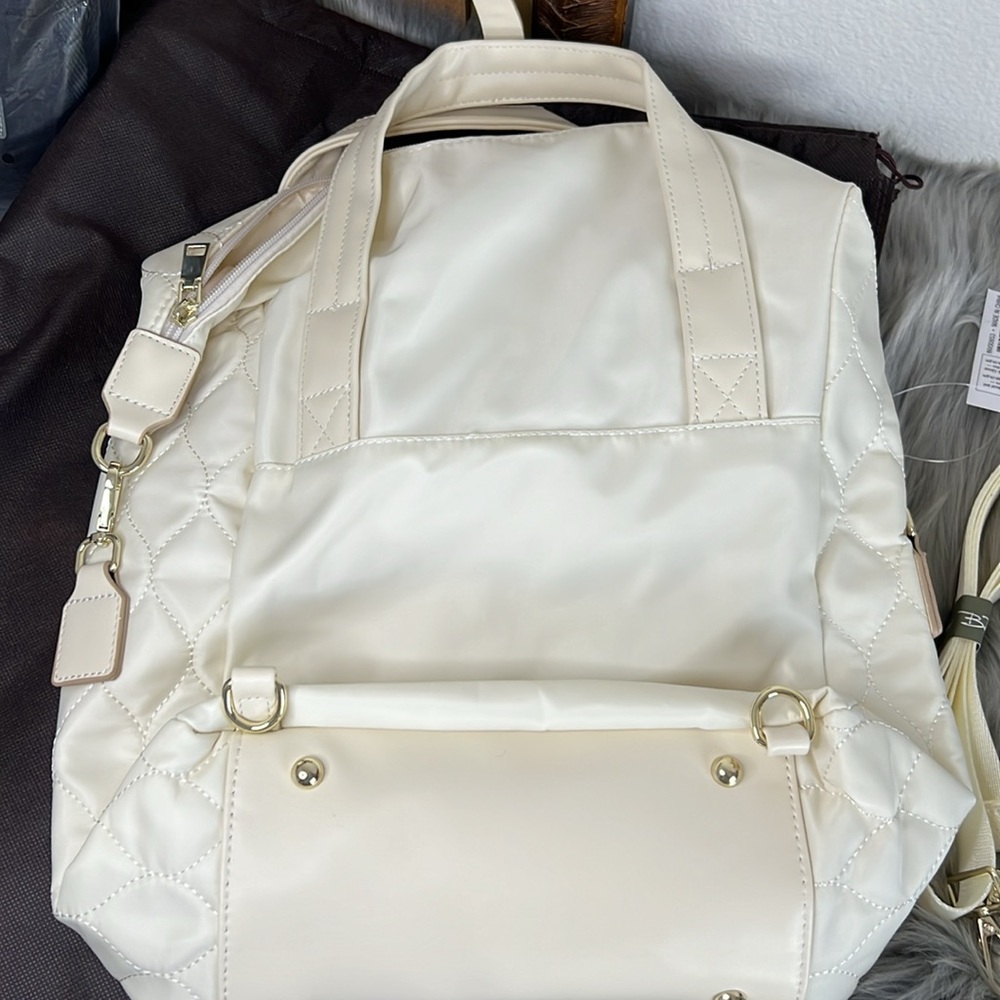 NWT Bella Russo Quilted Tote/ Backpack/ Shoulder bag 14.4" Off White Beige - Picture 4 of 5